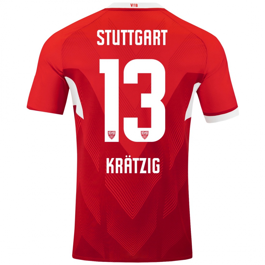 Børn Frans Krätzig #13 Rød Hvid Udebane Spillertrøjer 2024/25 Trøje T-Shirt