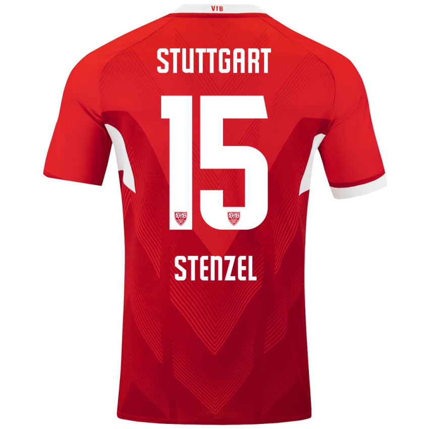 Børn Pascal Stenzel #15 Rød Hvid Udebane Spillertrøjer 2024/25 Trøje T-Shirt