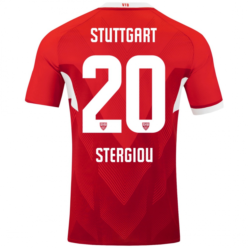 Børn Leonidas Stergiou #20 Rød Hvid Udebane Spillertrøjer 2024/25 Trøje T-Shirt