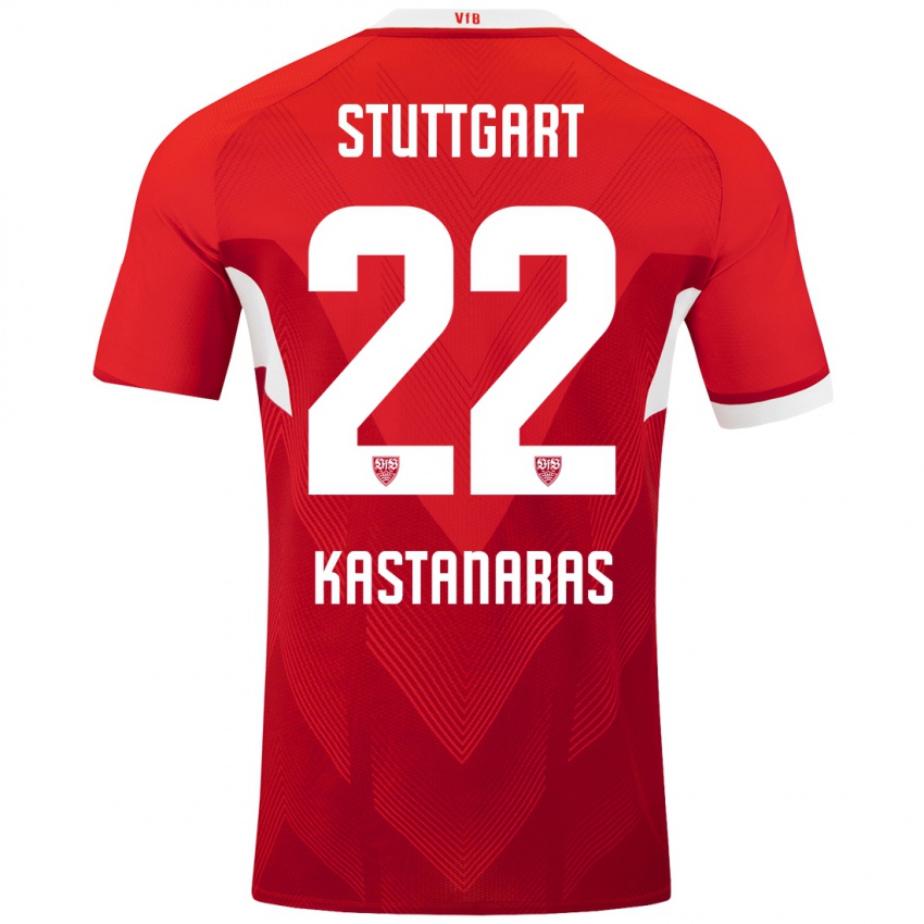 Børn Thomas Kastanaras #22 Rød Hvid Udebane Spillertrøjer 2024/25 Trøje T-Shirt