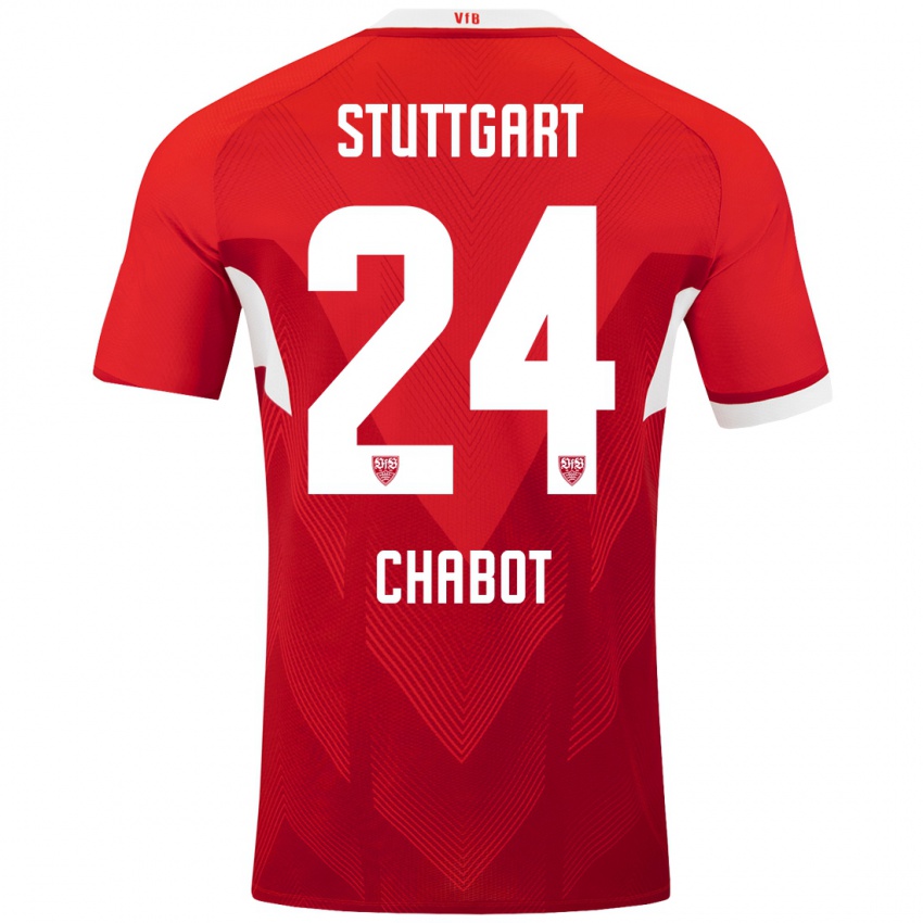 Børn Jeff Chabot #24 Rød Hvid Udebane Spillertrøjer 2024/25 Trøje T-Shirt