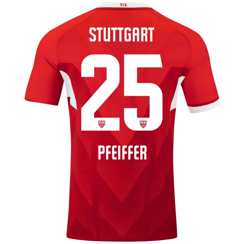 Børn Luca Pfeiffer #25 Rød Hvid Udebane Spillertrøjer 2024/25 Trøje T-Shirt