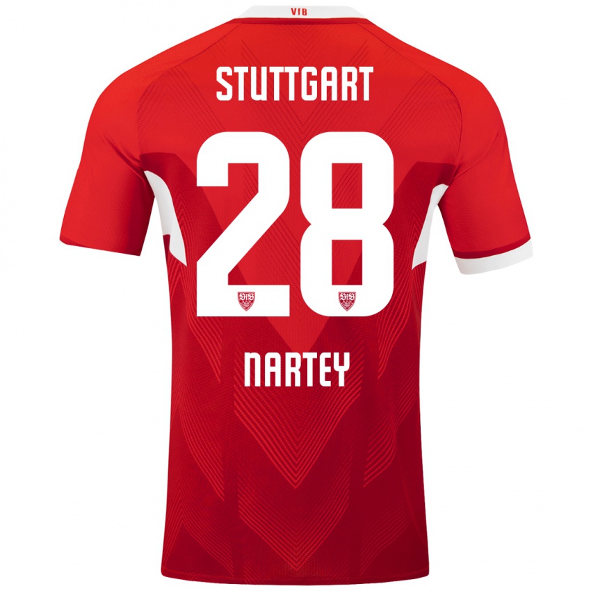 Børn Nikolas Nartey #28 Rød Hvid Udebane Spillertrøjer 2024/25 Trøje T-Shirt