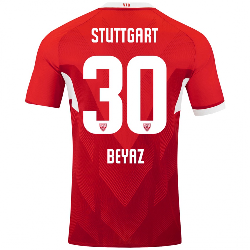 Børn Ömer Beyaz #30 Rød Hvid Udebane Spillertrøjer 2024/25 Trøje T-Shirt