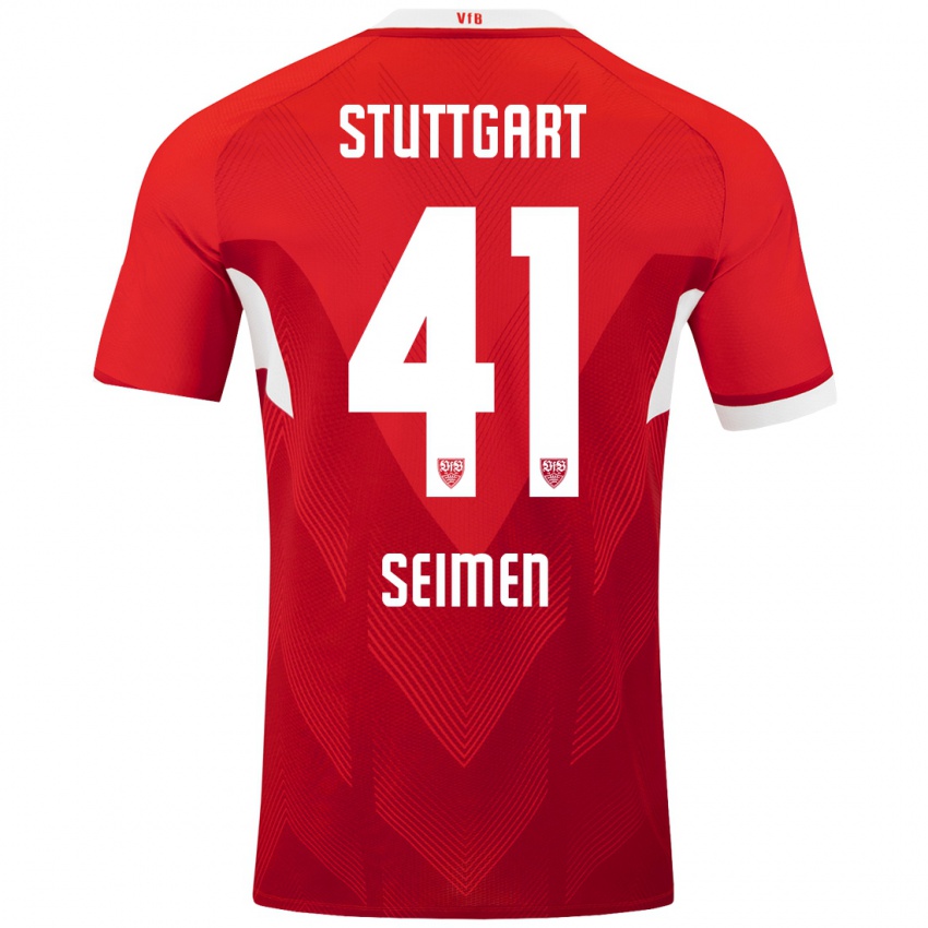 Børn Dennis Seimen #41 Rød Hvid Udebane Spillertrøjer 2024/25 Trøje T-Shirt