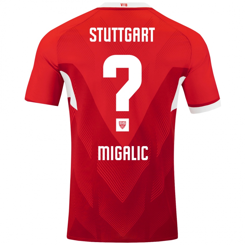 Børn Dorian Migalic #0 Rød Hvid Udebane Spillertrøjer 2024/25 Trøje T-Shirt