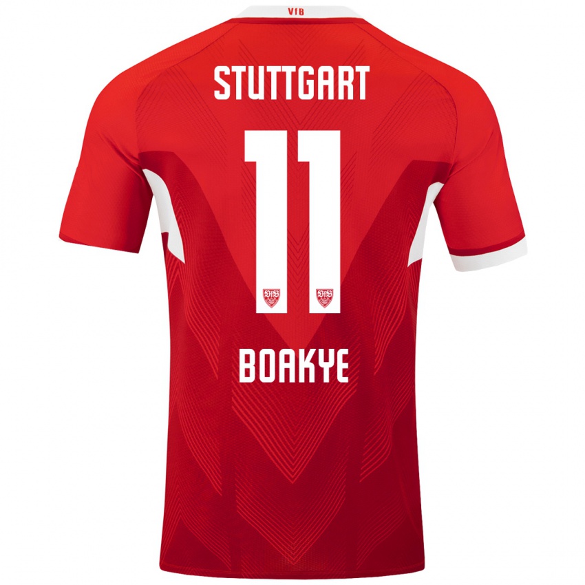 Børn Benjamin Boakye #11 Rød Hvid Udebane Spillertrøjer 2024/25 Trøje T-Shirt