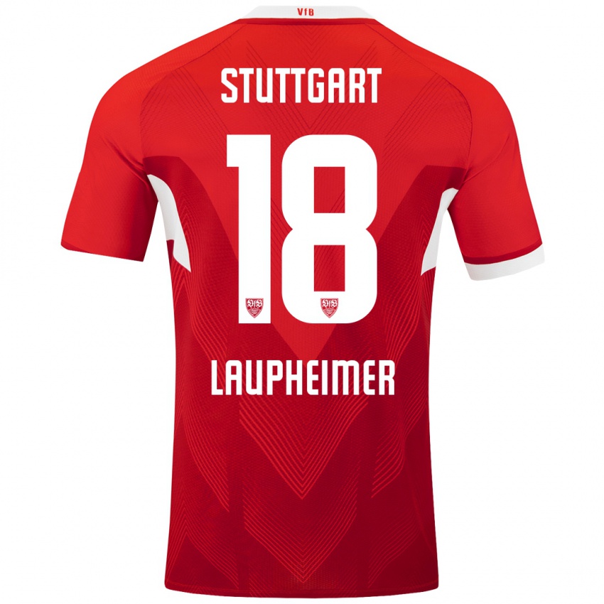 Børn Lukas Laupheimer #18 Rød Hvid Udebane Spillertrøjer 2024/25 Trøje T-Shirt