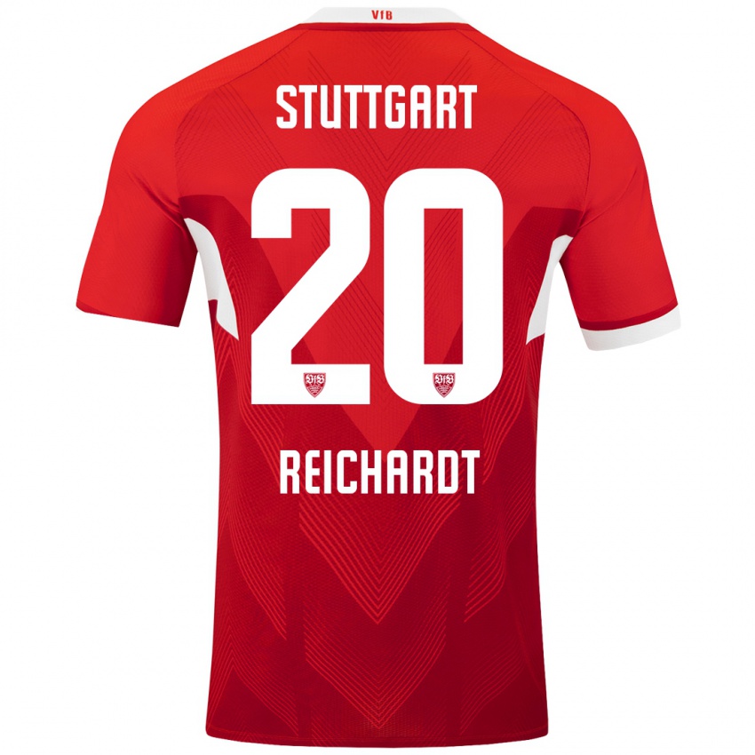 Børn Leon Reichardt #20 Rød Hvid Udebane Spillertrøjer 2024/25 Trøje T-Shirt