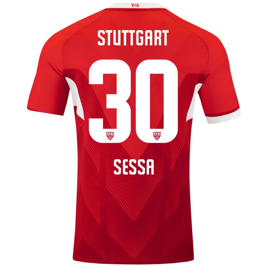 Børn Nicolas Sessa #30 Rød Hvid Udebane Spillertrøjer 2024/25 Trøje T-Shirt