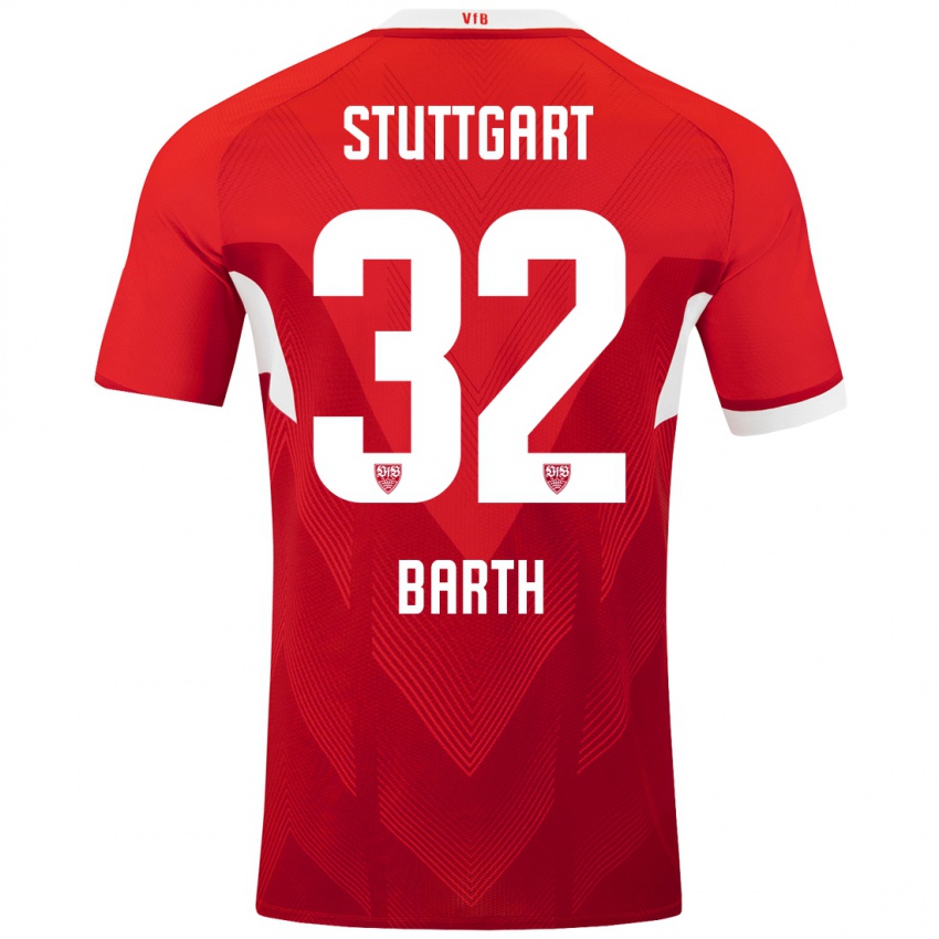 Børn Tom Barth #32 Rød Hvid Udebane Spillertrøjer 2024/25 Trøje T-Shirt