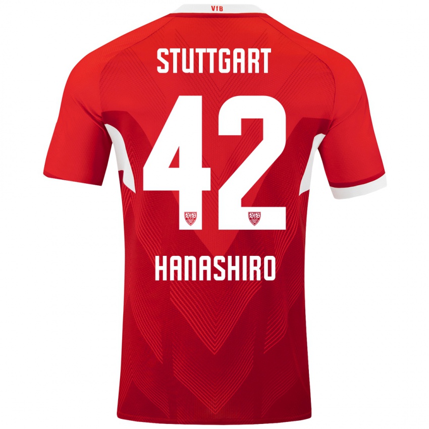 Børn Rinto Hanashiro #42 Rød Hvid Udebane Spillertrøjer 2024/25 Trøje T-Shirt