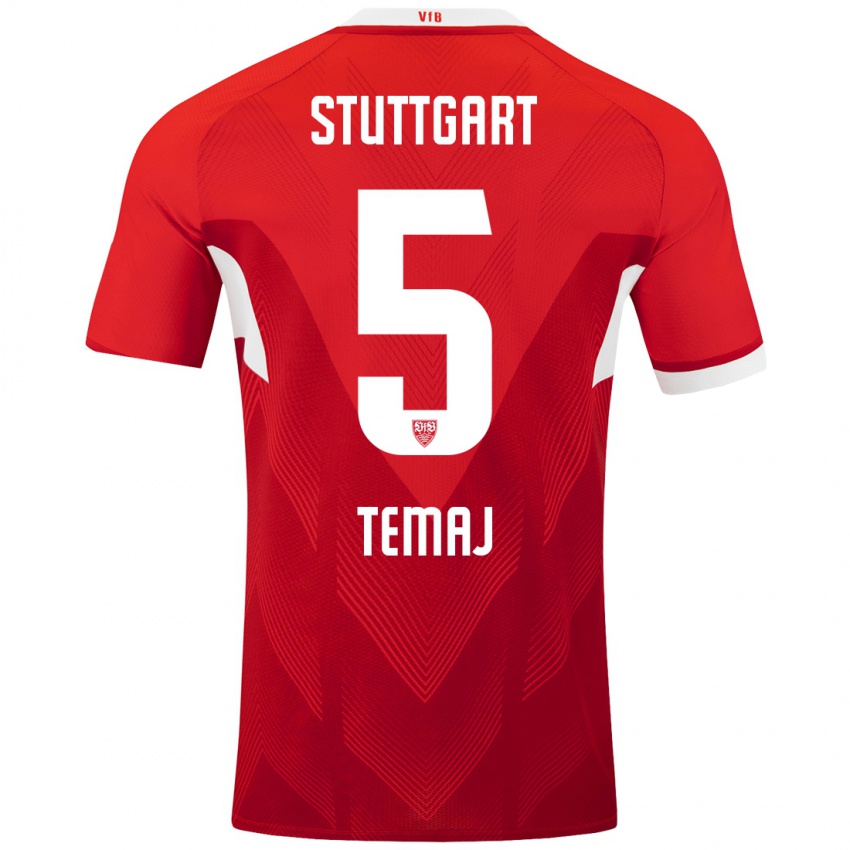 Børn Laureta Temaj #5 Rød Hvid Udebane Spillertrøjer 2024/25 Trøje T-Shirt