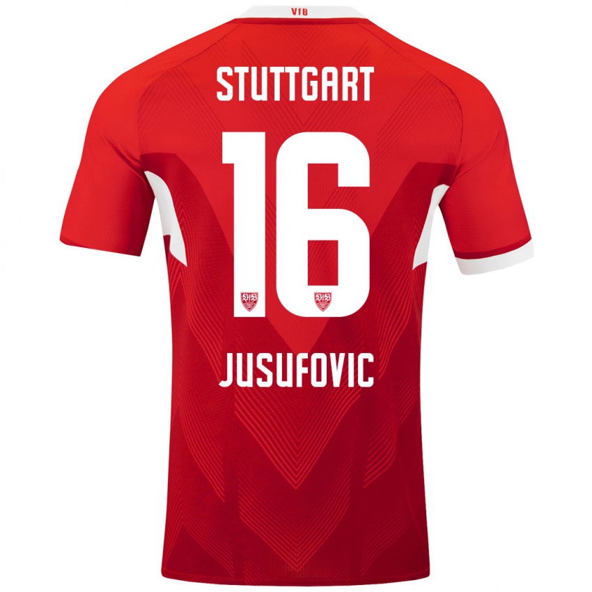 Børn Farah Jusufović #16 Rød Hvid Udebane Spillertrøjer 2024/25 Trøje T-Shirt