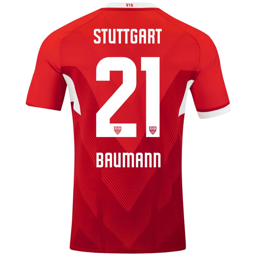 Børn Katharina Baumann #21 Rød Hvid Udebane Spillertrøjer 2024/25 Trøje T-Shirt