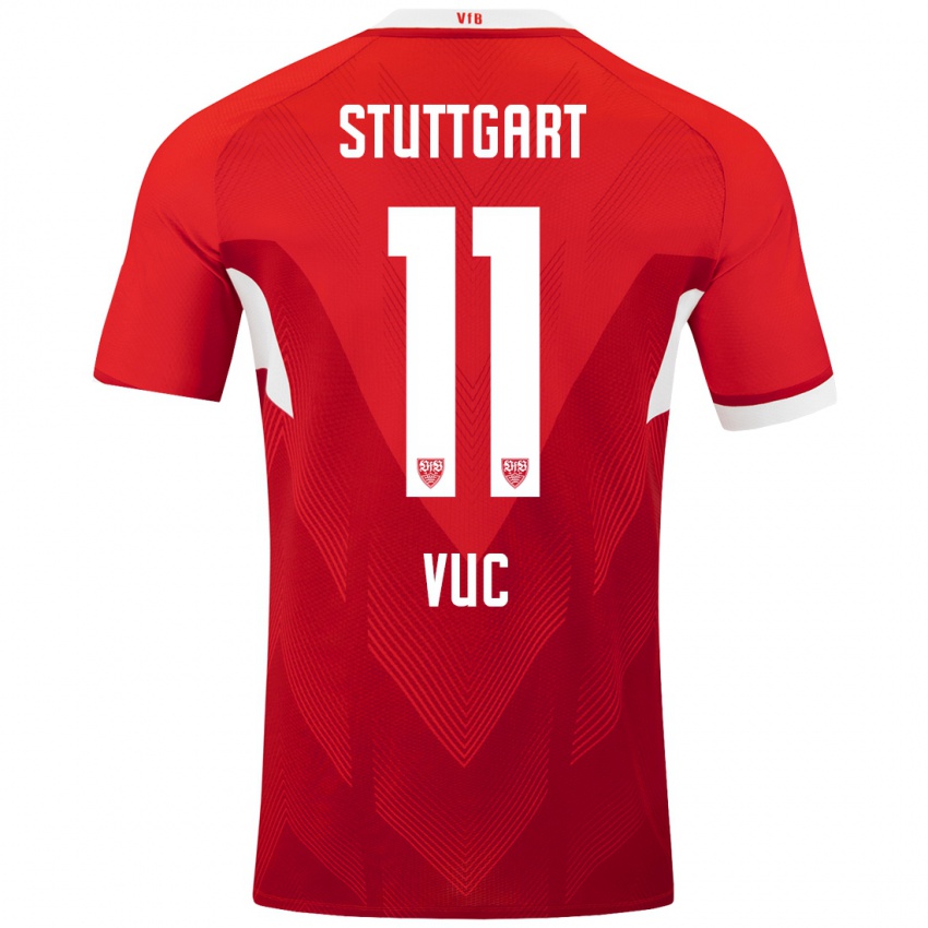 Børn Patrick Vuc #11 Rød Hvid Udebane Spillertrøjer 2024/25 Trøje T-Shirt