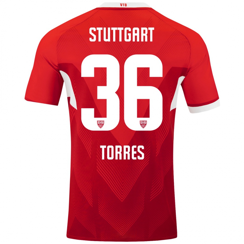 Børn Yohann Torres #36 Rød Hvid Udebane Spillertrøjer 2024/25 Trøje T-Shirt