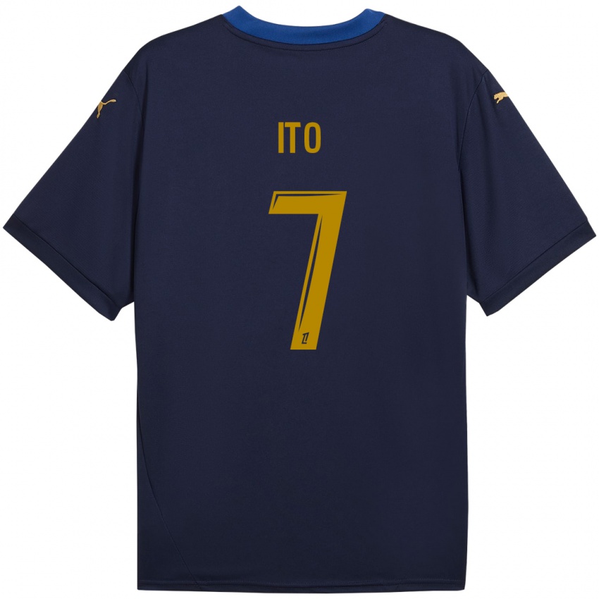 Børn Junya Ito #7 Marine Guld Udebane Spillertrøjer 2024/25 Trøje T-Shirt