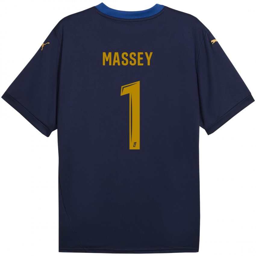 Børn Kayza Massey #1 Marine Guld Udebane Spillertrøjer 2024/25 Trøje T-Shirt