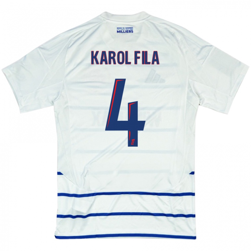 Børn Karol Fila #4 Hvid Blå Udebane Spillertrøjer 2024/25 Trøje T-Shirt