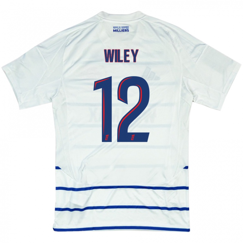 Børn Caleb Wiley #12 Hvid Blå Udebane Spillertrøjer 2024/25 Trøje T-Shirt