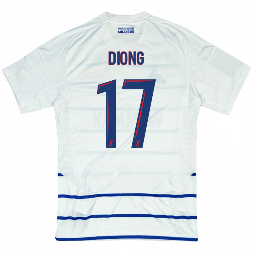 Børn Pape Diong #17 Hvid Blå Udebane Spillertrøjer 2024/25 Trøje T-Shirt