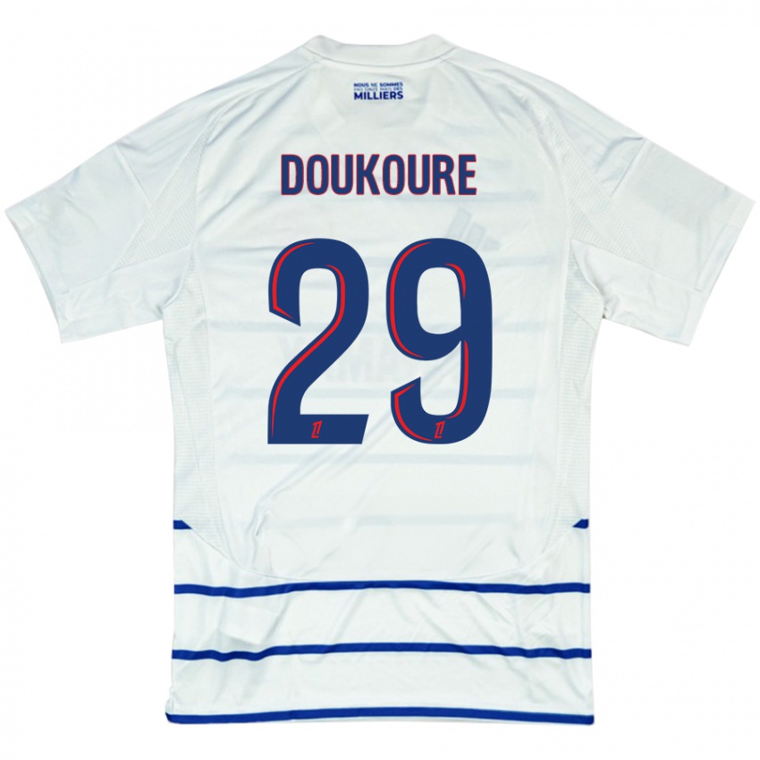 Børn Ismaël Doukouré #29 Hvid Blå Udebane Spillertrøjer 2024/25 Trøje T-Shirt