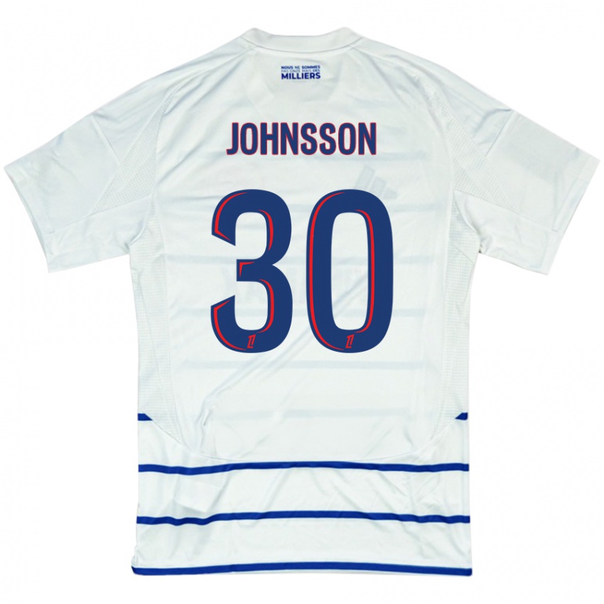 Børn Karl-Johan Johnsson #30 Hvid Blå Udebane Spillertrøjer 2024/25 Trøje T-Shirt