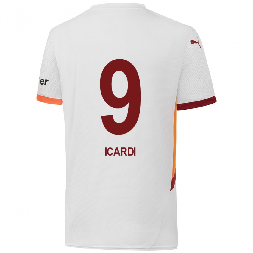 Børn Mauro Icardi #9 Hvid Gul Rød Udebane Spillertrøjer 2024/25 Trøje T-Shirt