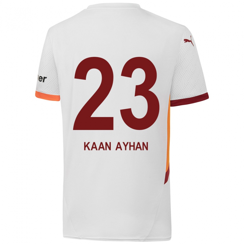 Børn Kaan Ayhan #23 Hvid Gul Rød Udebane Spillertrøjer 2024/25 Trøje T-Shirt