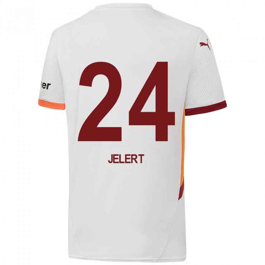 Børn Elias Jelert #24 Hvid Gul Rød Udebane Spillertrøjer 2024/25 Trøje T-Shirt