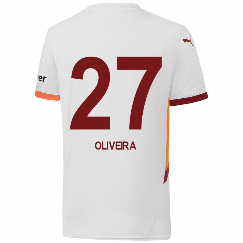 Børn Sergio Oliveira #27 Hvid Gul Rød Udebane Spillertrøjer 2024/25 Trøje T-Shirt