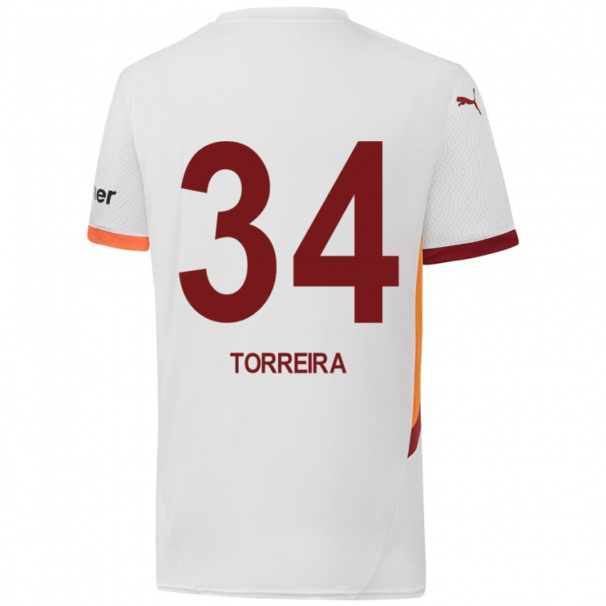 Børn Lucas Torreira #34 Hvid Gul Rød Udebane Spillertrøjer 2024/25 Trøje T-Shirt