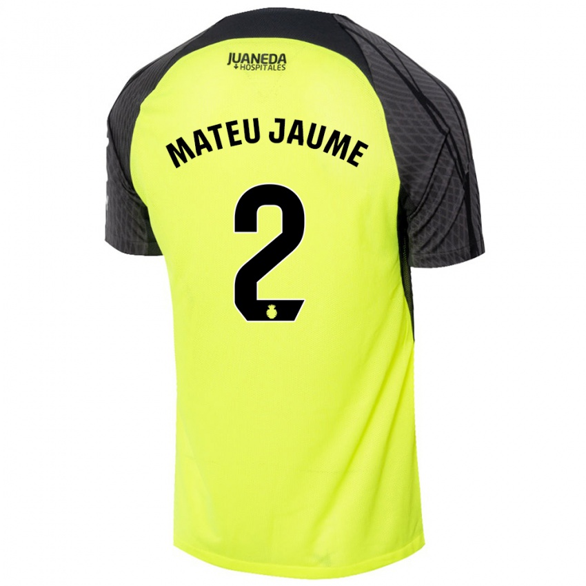 Børn Mateu Morey Bauza #2 Fluorescerende Grøn Sort Udebane Spillertrøjer 2024/25 Trøje T-Shirt