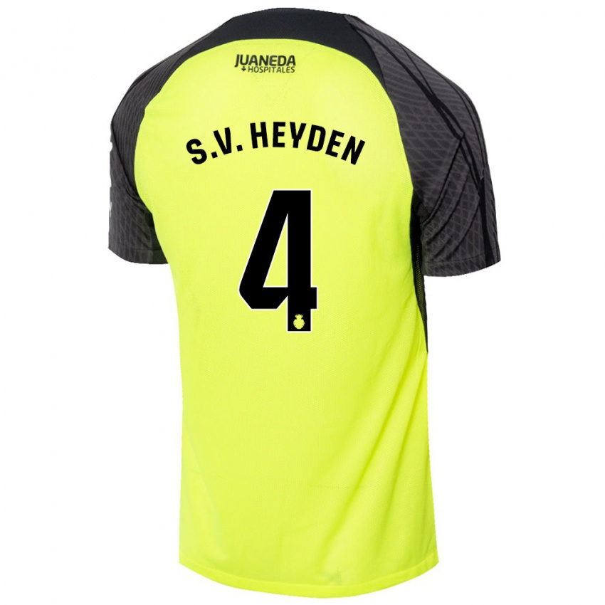 Børn Siebe Van Der Heyden #4 Fluorescerende Grøn Sort Udebane Spillertrøjer 2024/25 Trøje T-Shirt