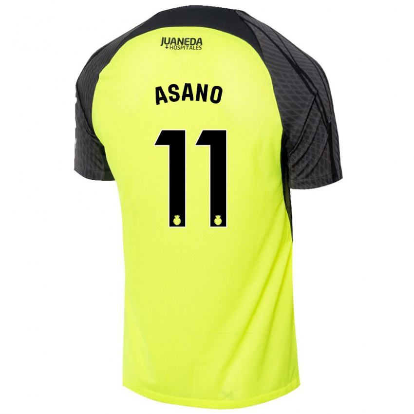 Børn Takuma Asano #11 Fluorescerende Grøn Sort Udebane Spillertrøjer 2024/25 Trøje T-Shirt