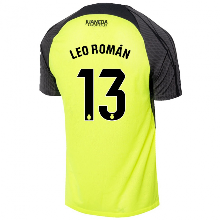 Børn Leo Román #13 Fluorescerende Grøn Sort Udebane Spillertrøjer 2024/25 Trøje T-Shirt