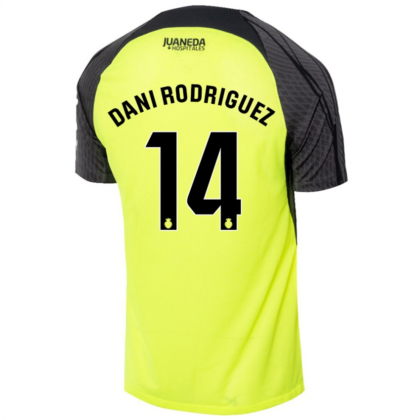 Børn Dani Rodríguez #14 Fluorescerende Grøn Sort Udebane Spillertrøjer 2024/25 Trøje T-Shirt