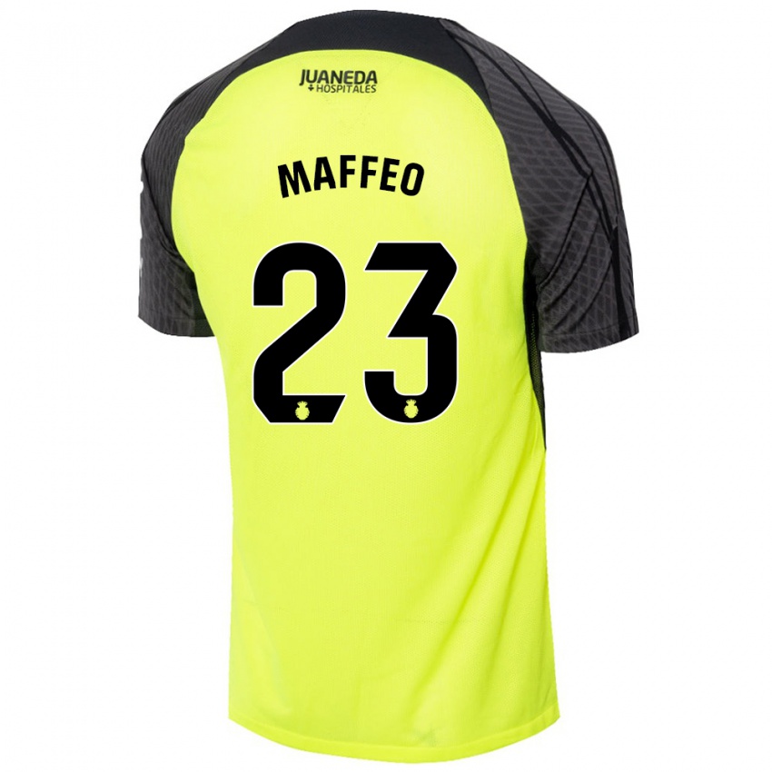 Børn Pablo Maffeo #23 Fluorescerende Grøn Sort Udebane Spillertrøjer 2024/25 Trøje T-Shirt