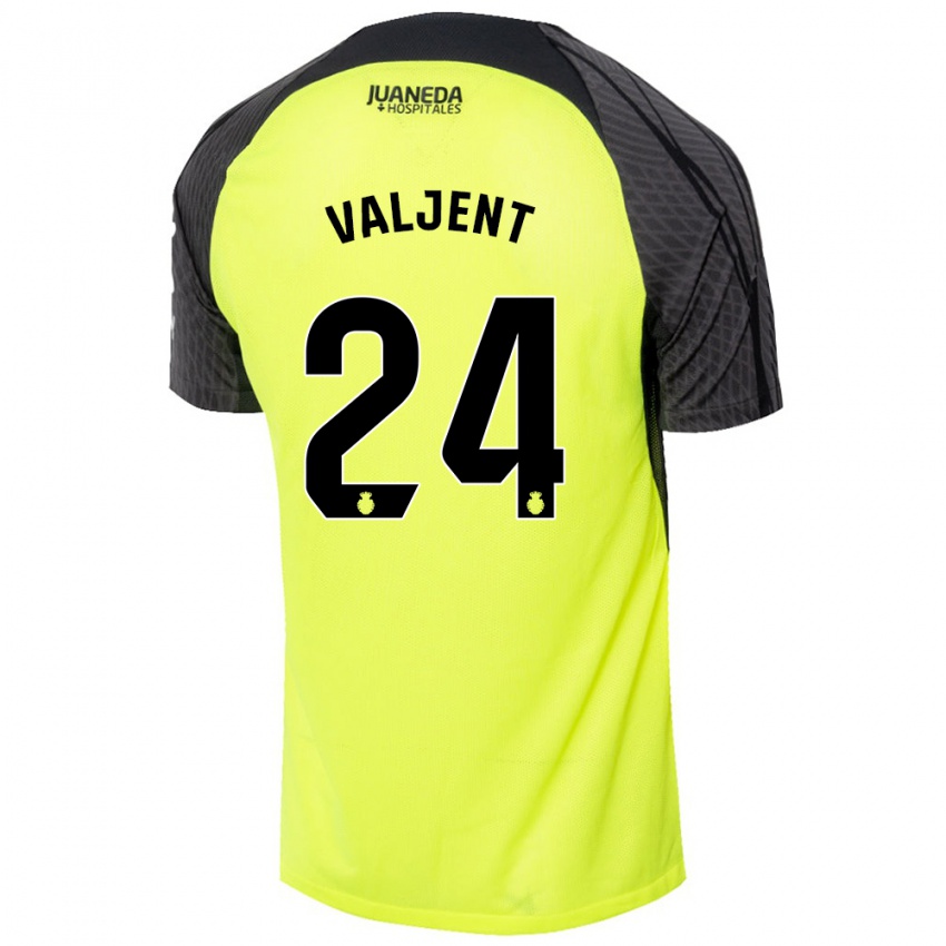 Børn Martin Valjent #24 Fluorescerende Grøn Sort Udebane Spillertrøjer 2024/25 Trøje T-Shirt