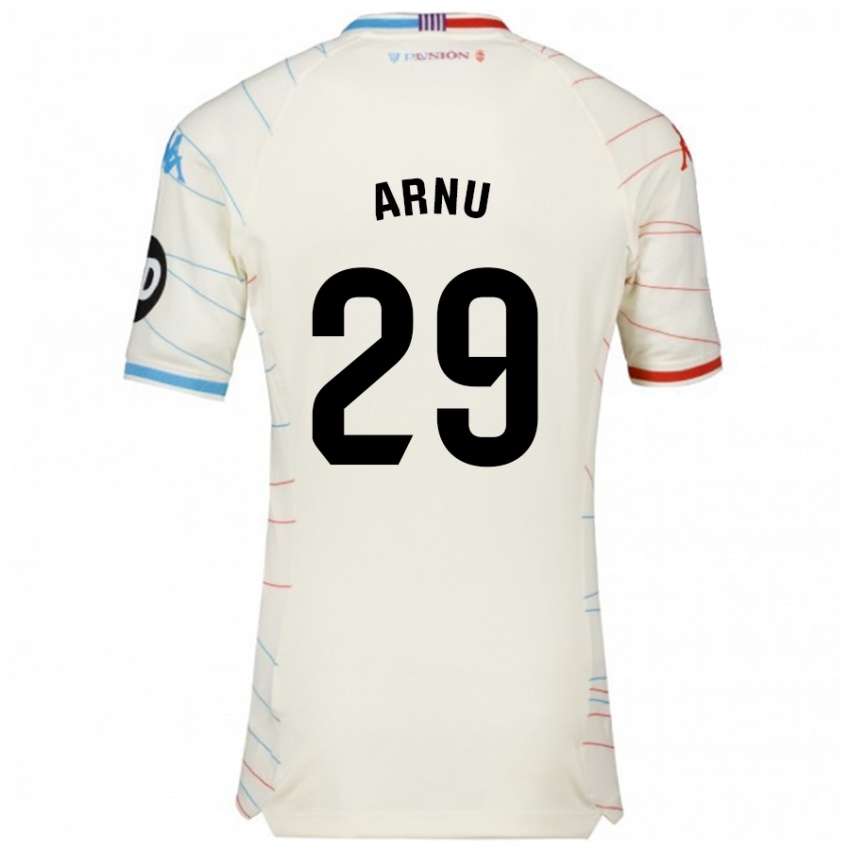 Børn Adrián Arnu #29 Hvid Rød Blå Udebane Spillertrøjer 2024/25 Trøje T-Shirt