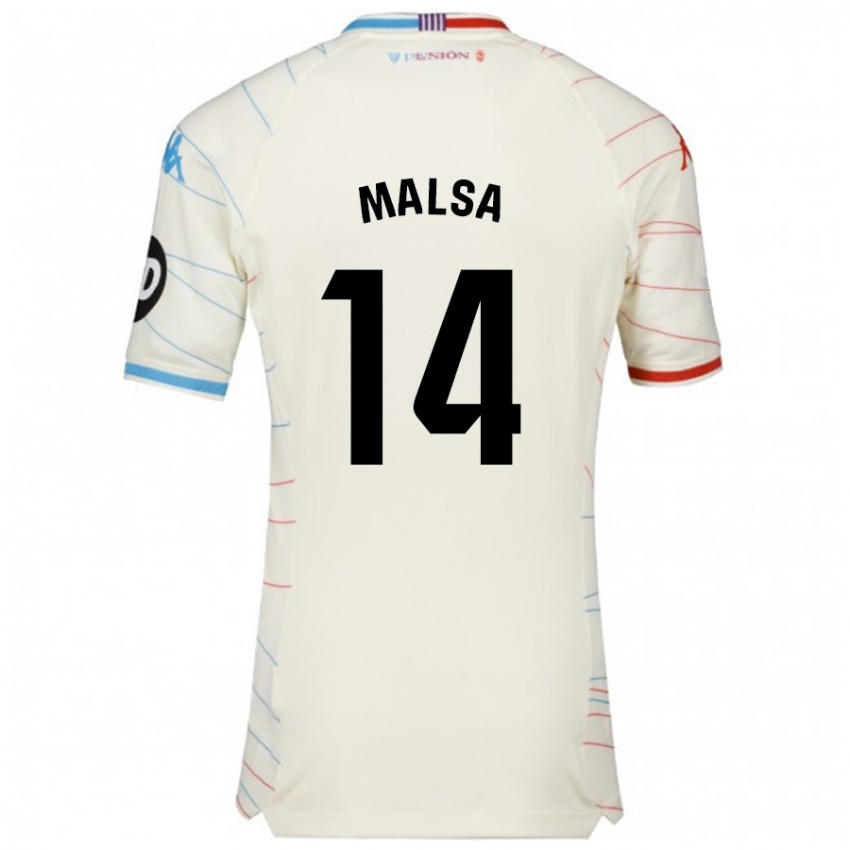 Børn Mickaël Malsa #14 Hvid Rød Blå Udebane Spillertrøjer 2024/25 Trøje T-Shirt