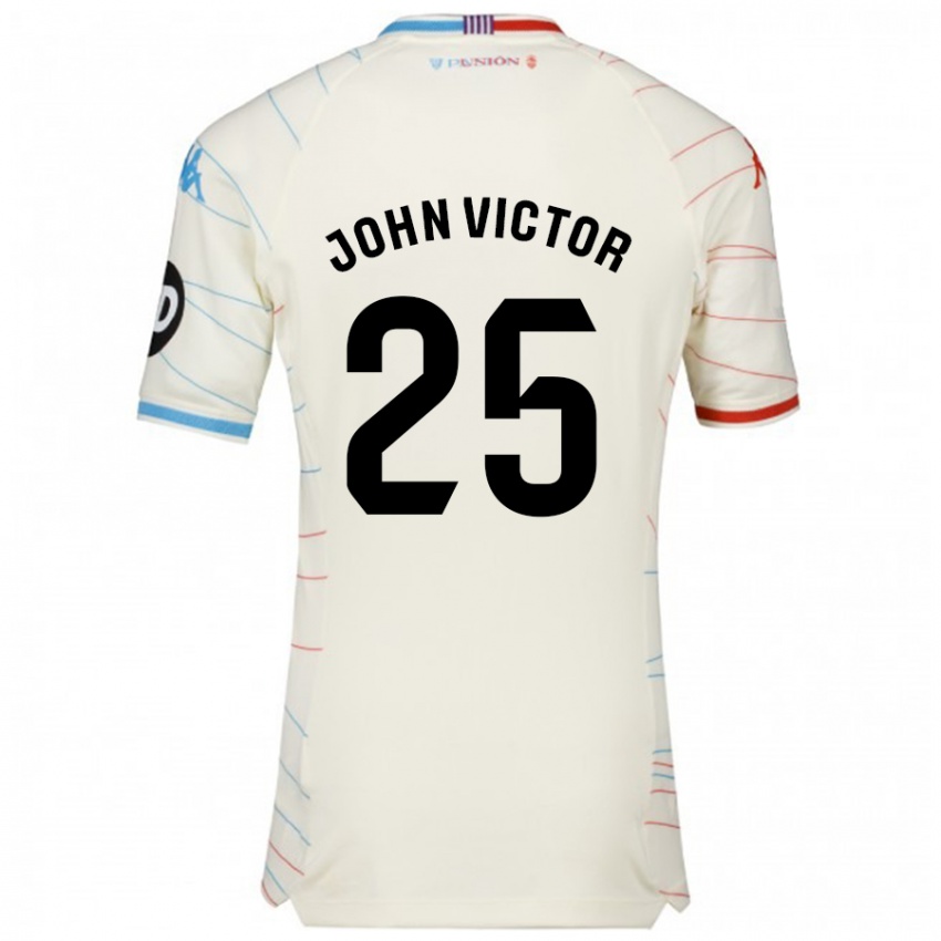 Børn John Victor #25 Hvid Rød Blå Udebane Spillertrøjer 2024/25 Trøje T-Shirt