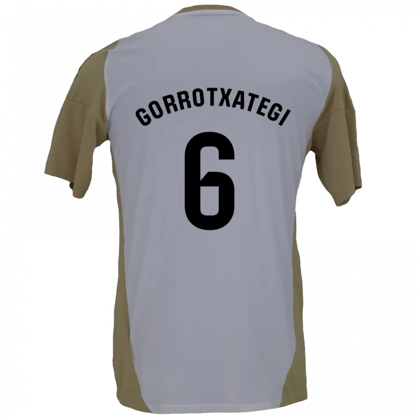 Børn Jon Gorrotxategi #6 Brun Hvid Udebane Spillertrøjer 2024/25 Trøje T-Shirt