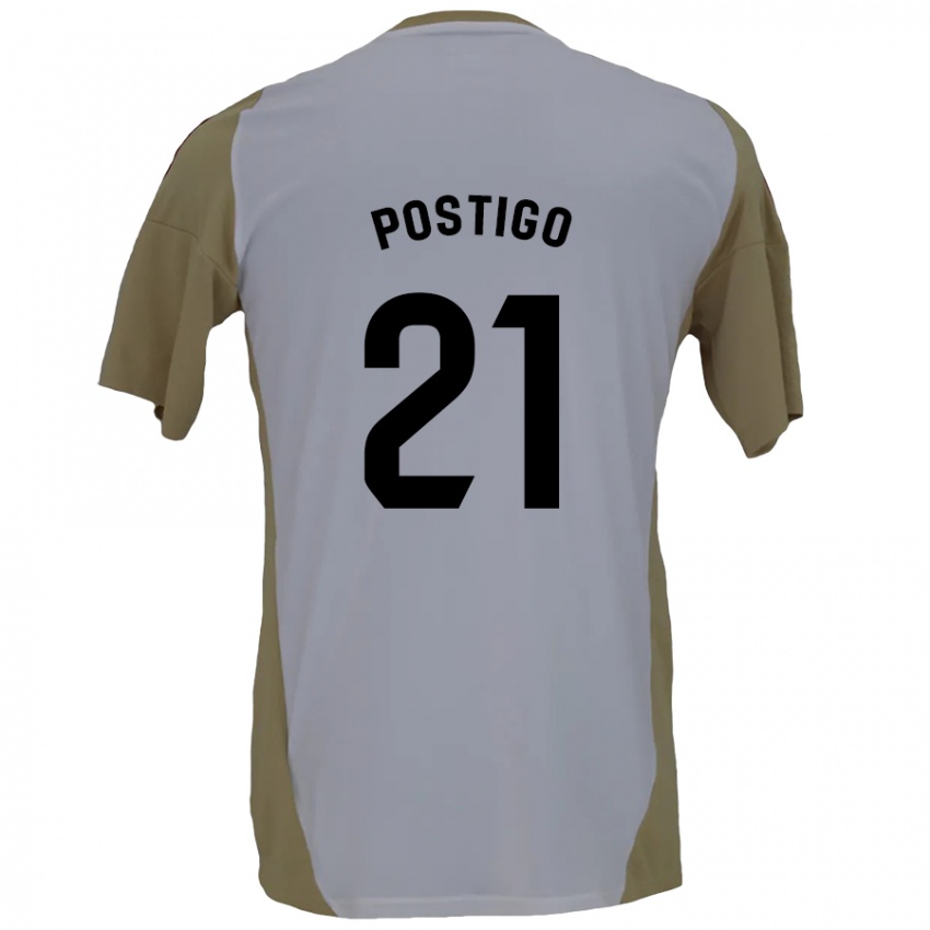 Børn Sergio Postigo #21 Brun Hvid Udebane Spillertrøjer 2024/25 Trøje T-Shirt