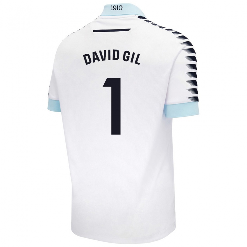 Børn David Gil #1 Hvid Blå Udebane Spillertrøjer 2024/25 Trøje T-Shirt