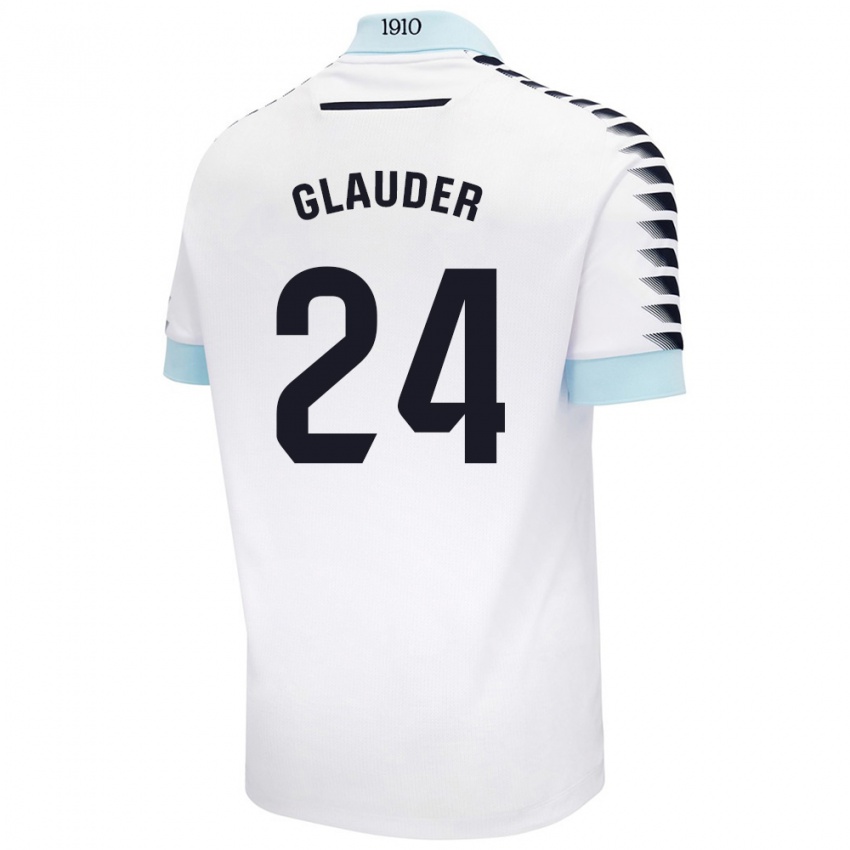 Børn Cristian Glauder #24 Hvid Blå Udebane Spillertrøjer 2024/25 Trøje T-Shirt