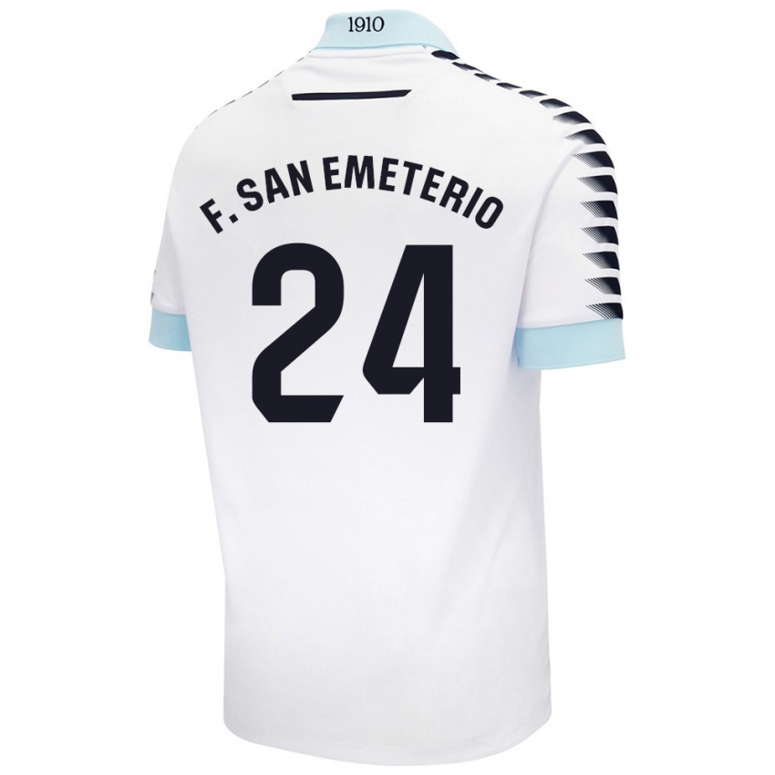 Børn Fede San Emeterio #24 Hvid Blå Udebane Spillertrøjer 2024/25 Trøje T-Shirt