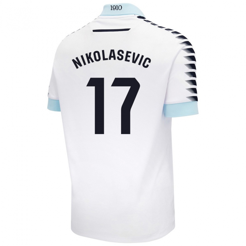 Børn Mirko Nikolasevic #17 Hvid Blå Udebane Spillertrøjer 2024/25 Trøje T-Shirt