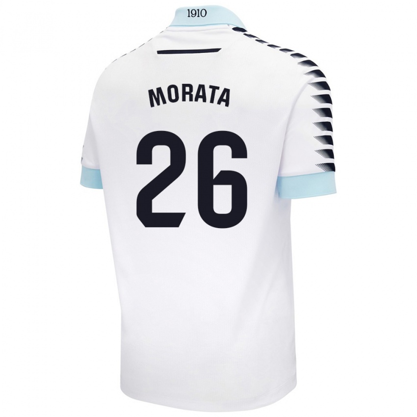 Børn Álex Morata #26 Hvid Blå Udebane Spillertrøjer 2024/25 Trøje T-Shirt